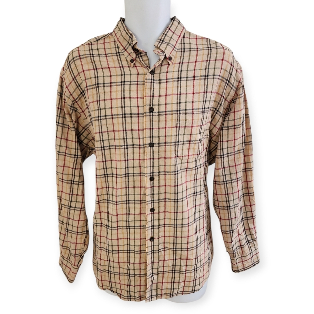 Pendleton Canterbury Cloth Plaid Button Shirt Men’s Large Cotton Merino Wool